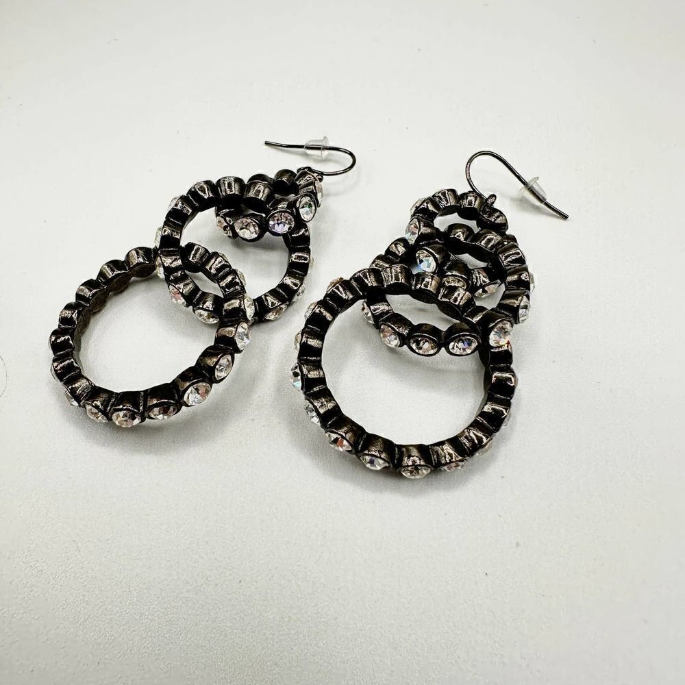 Three Hoop Interlock Rhinestone Drop Earrings